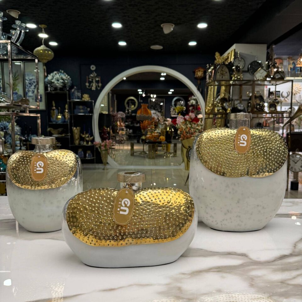 DEKORATİF GOLD BEYAZ VAZO KÜÇÜK