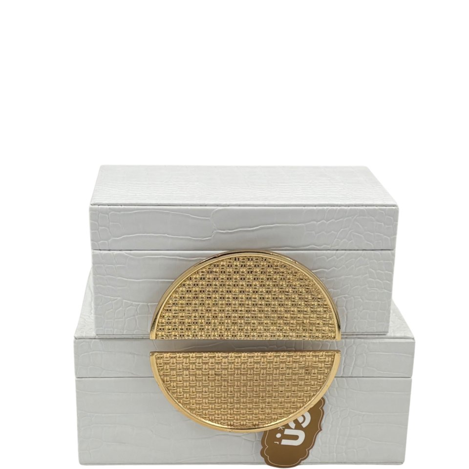 Hasır İkili Obje Beyaz Dekoratif Kutu