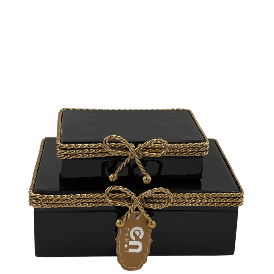 İkili Siyah Gold Detaylı Dekoratif Kutu