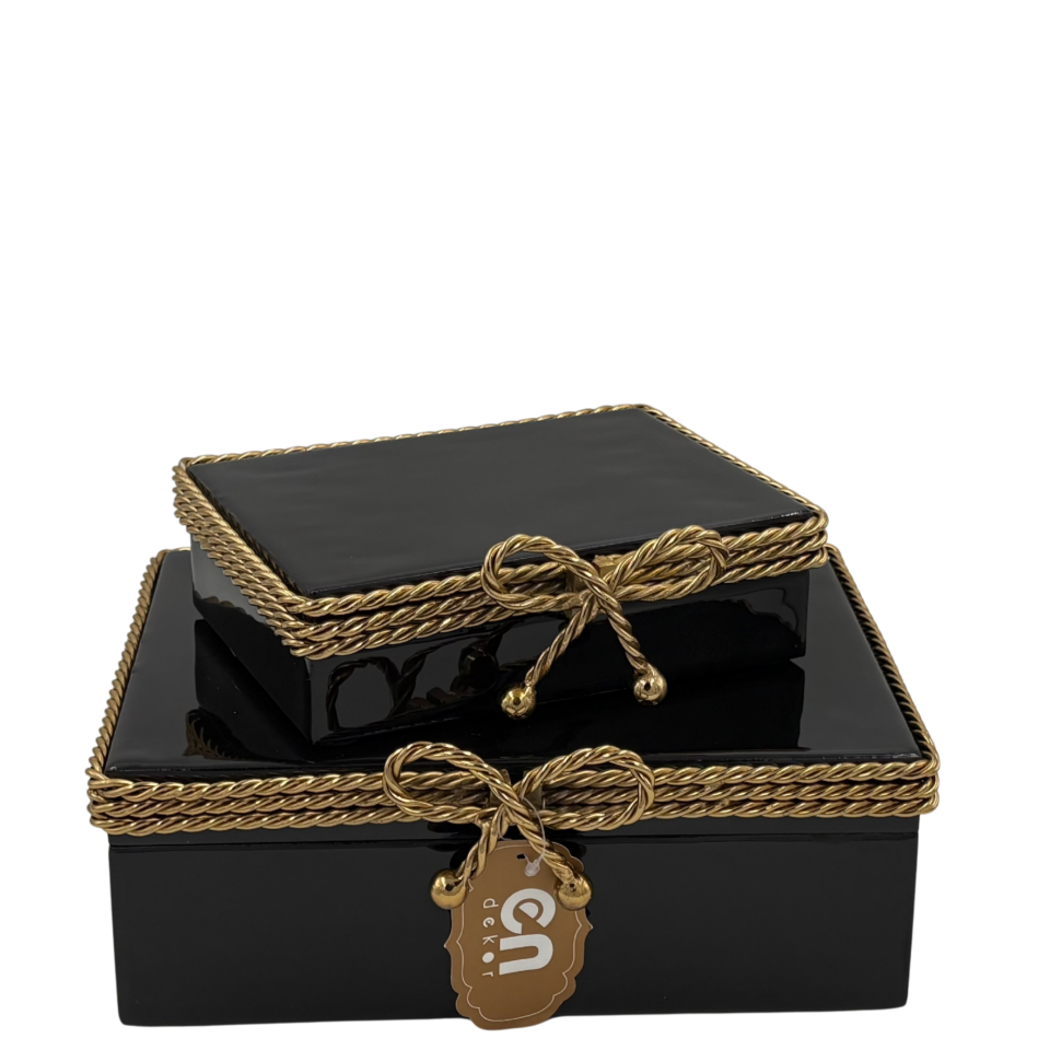 İkili Siyah Gold Detaylı Dekoratif Kutu