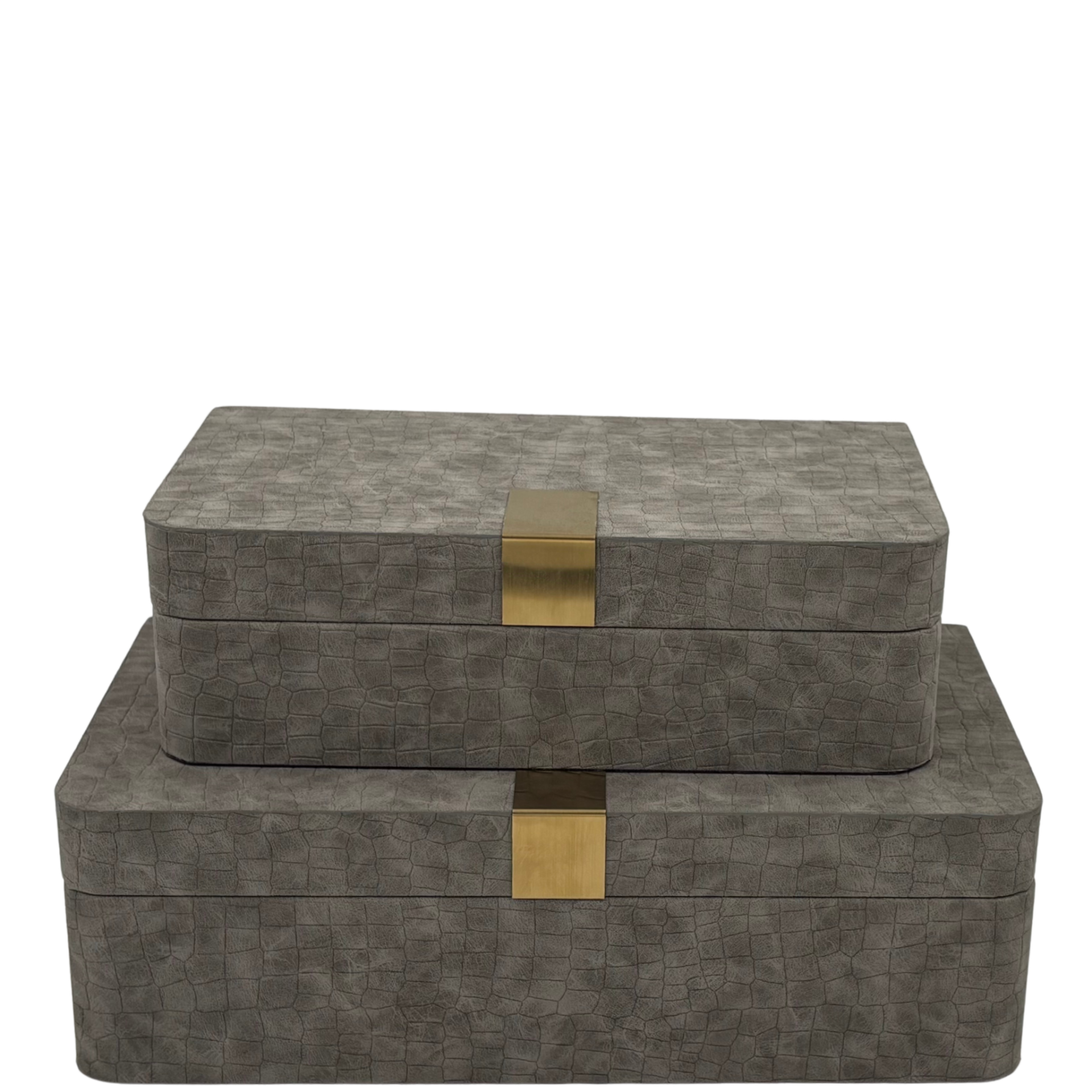 Deri Görünümlü Gri Dekoratif Kutu