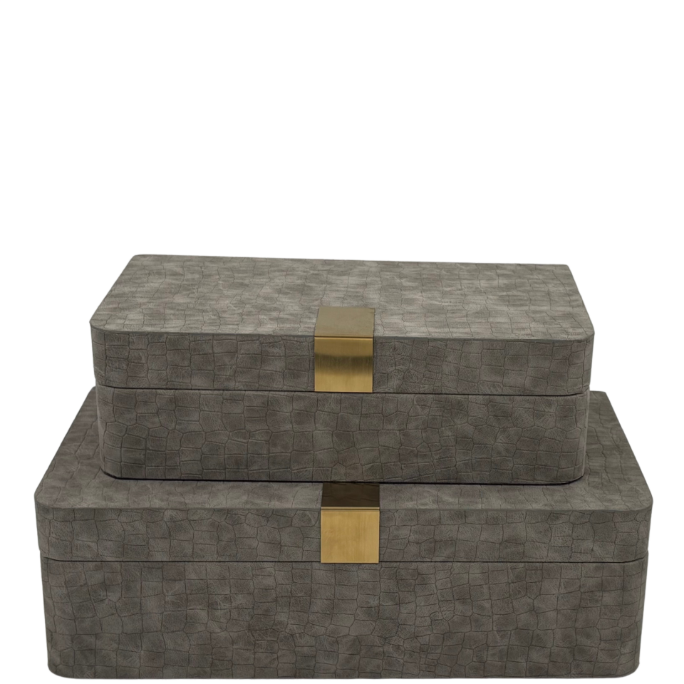Deri Görünümlü Gri Dekoratif Kutu