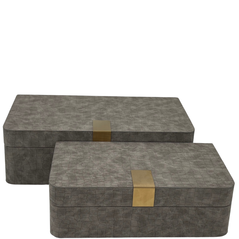 Deri Görünümlü Gri Dekoratif Kutu