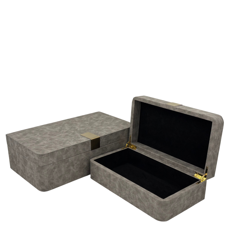 Deri Görünümlü Gri Dekoratif Kutu