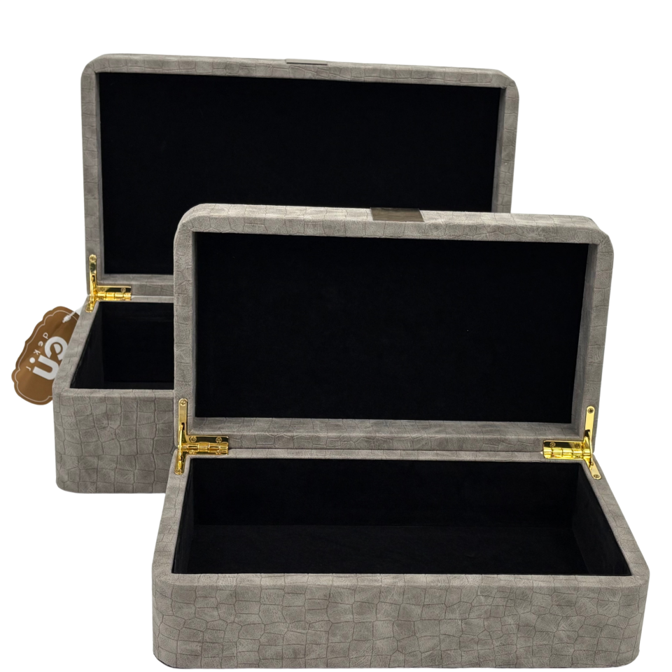 Deri Görünümlü Gri Dekoratif Kutu