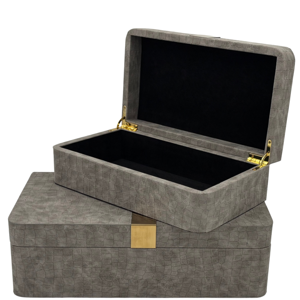Deri Görünümlü Gri Dekoratif Kutu