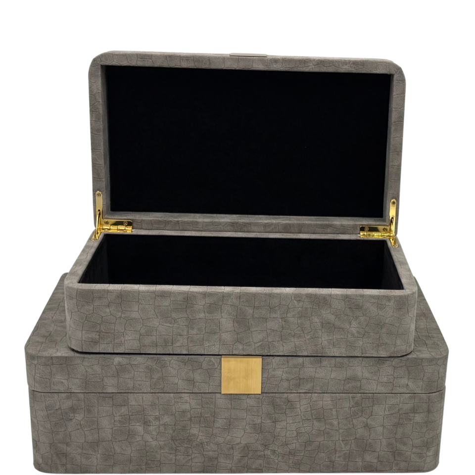 Deri Görünümlü Gri Dekoratif Kutu