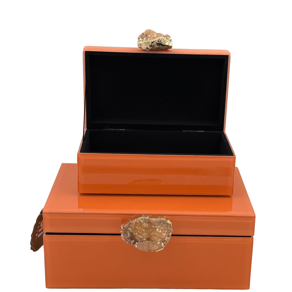 İkili Turuncu Cam Dekoratif Kutu