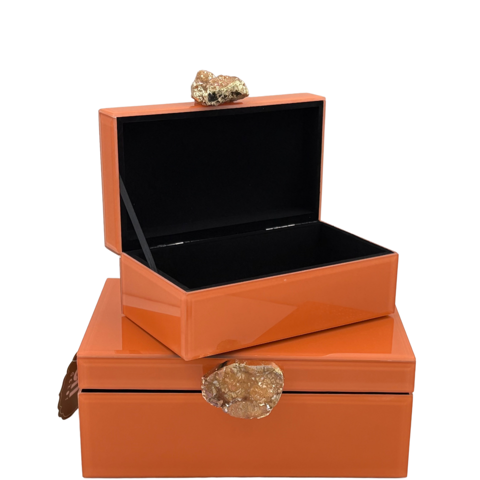 İkili Turuncu Cam Dekoratif Kutu