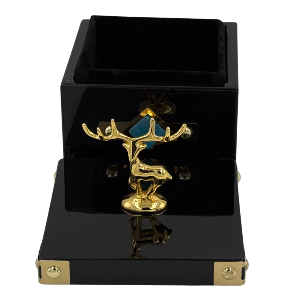 Geyikli Siyah Kare Dekoratif Kutu