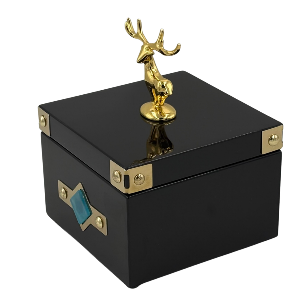 Geyikli Siyah Kare Dekoratif Kutu