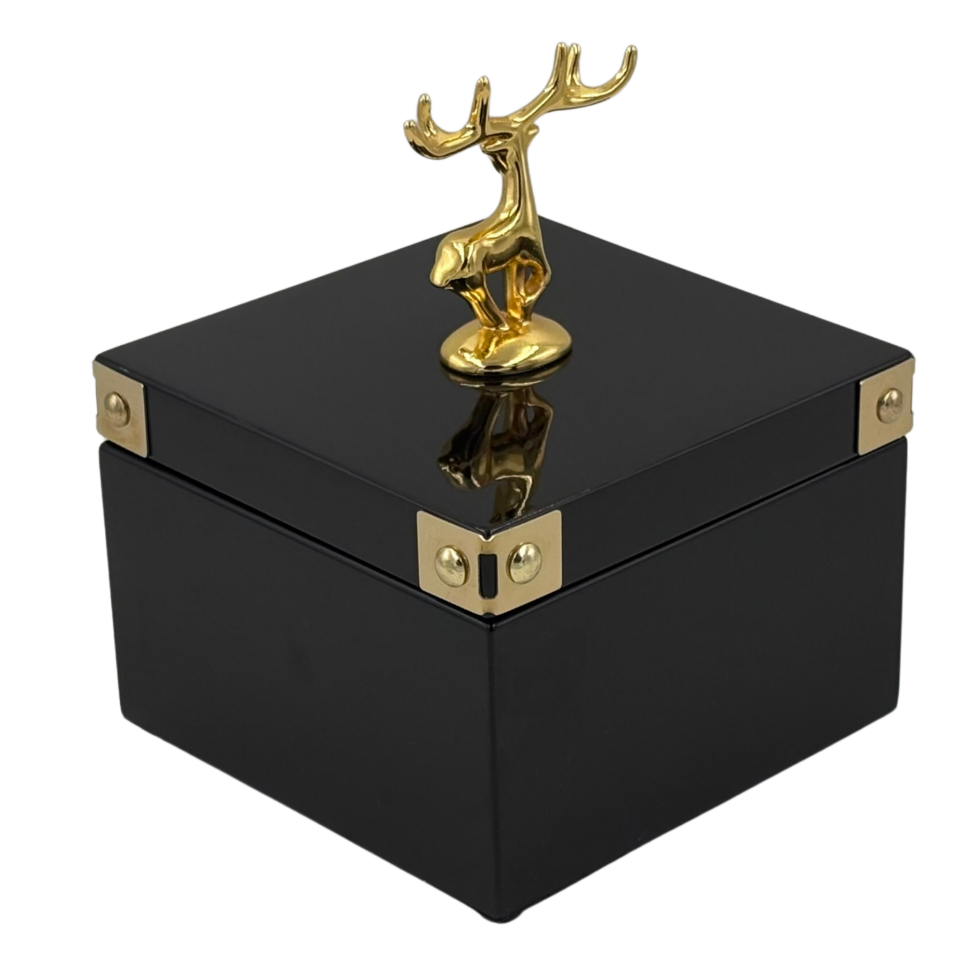 Geyikli Siyah Kare Dekoratif Kutu