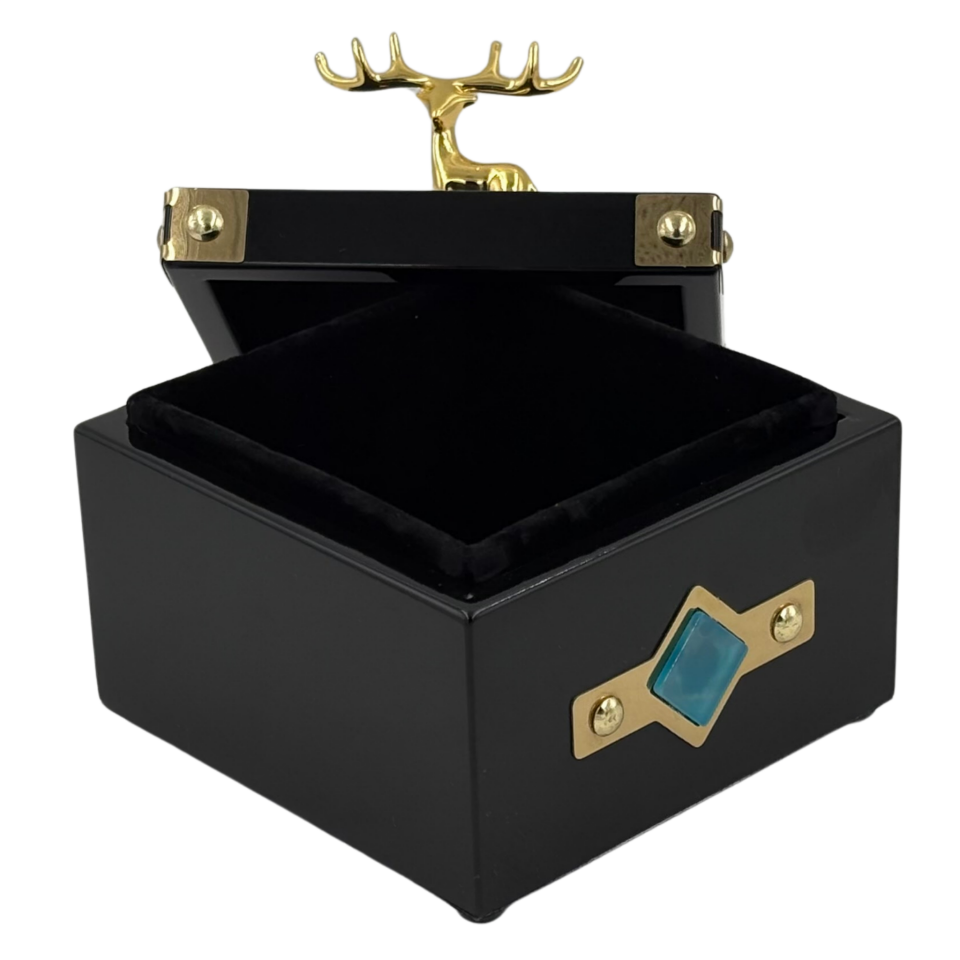 Geyikli Siyah Kare Dekoratif Kutu