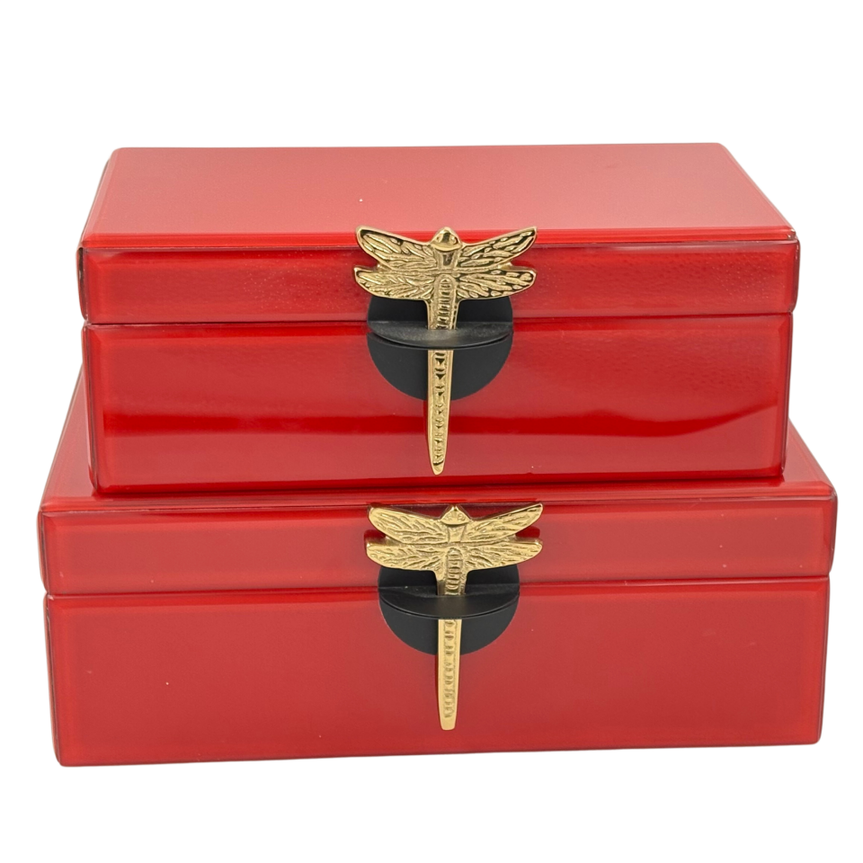 Kırmızı Cam Yusufcuk Dekoratif Kutu Büyük