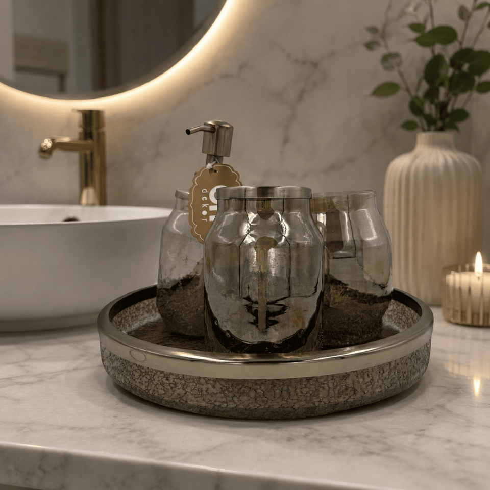 AMBER PİRİNÇ BANYO SETİ 4 PARÇA