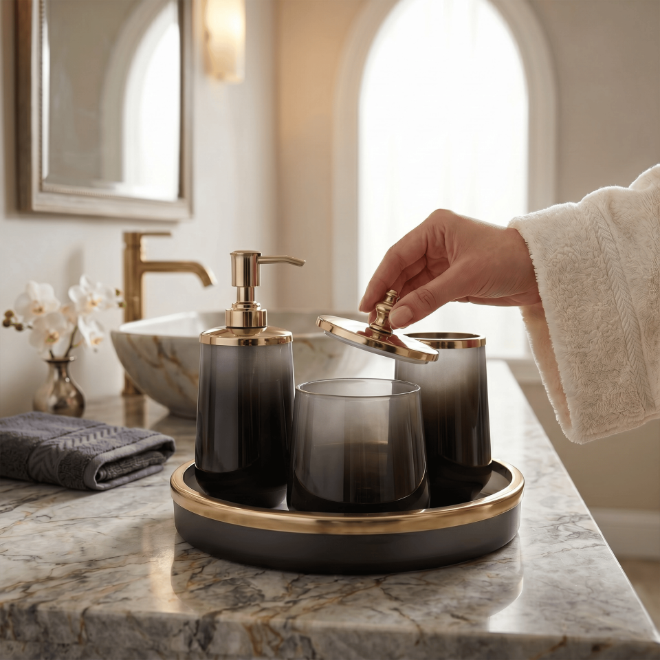 FÜME PİRİNÇ BANYO SETİ 4 PARÇA