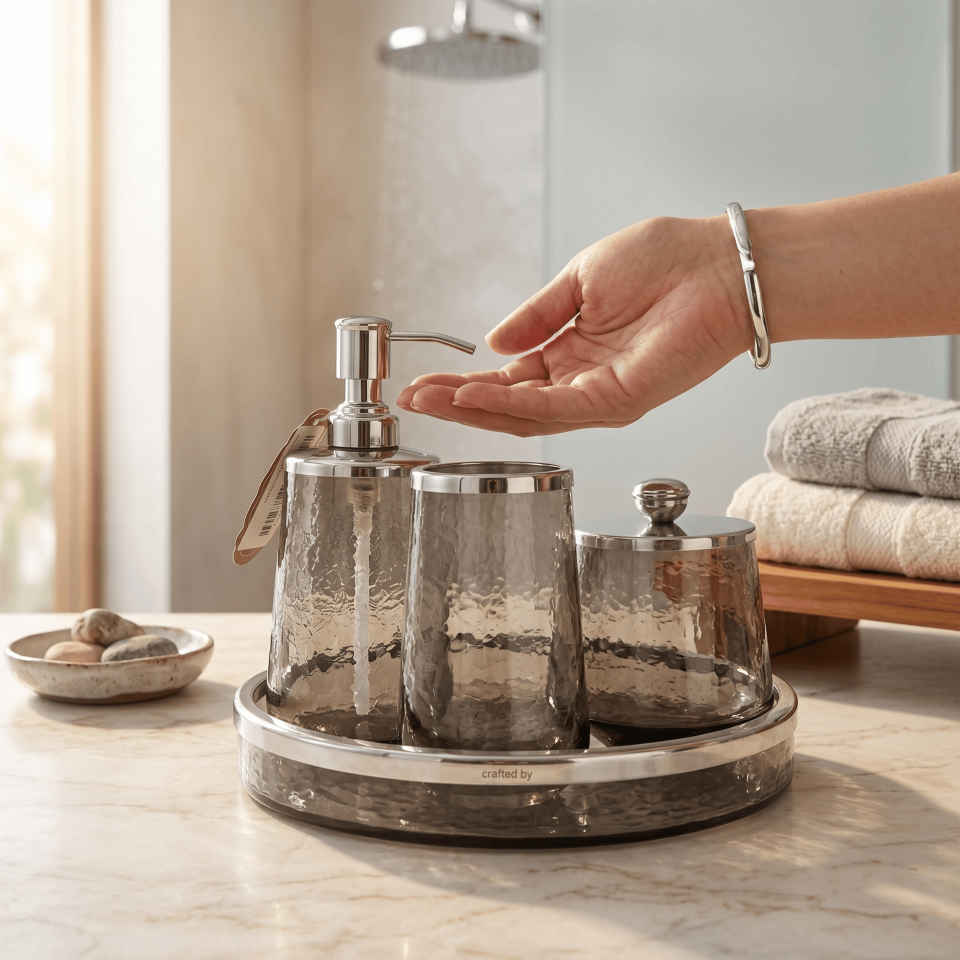FÜME PİRİNÇ BANYO SETİ 4 PARÇA