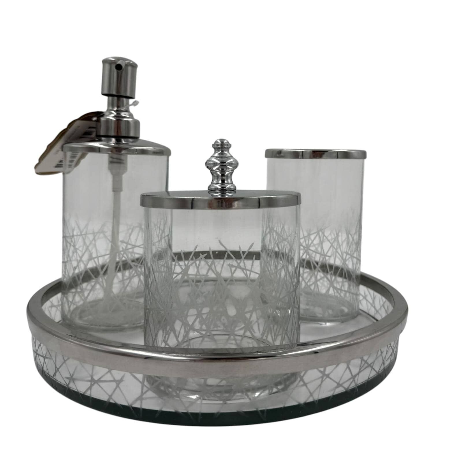 GÜMÜŞ ÇİZGİLİ CAM BANYO SETİ 4 PARÇA