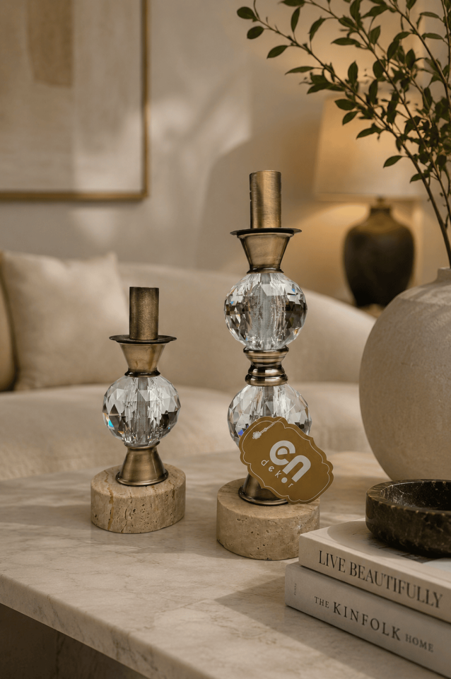 TRAVERTEN KRİSTAL ŞAMDAN SETİ