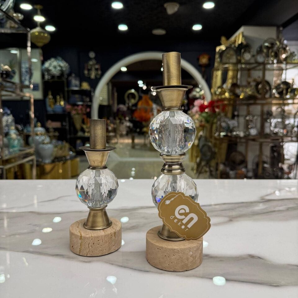 TRAVERTEN KRİSTAL ŞAMDAN SETİ