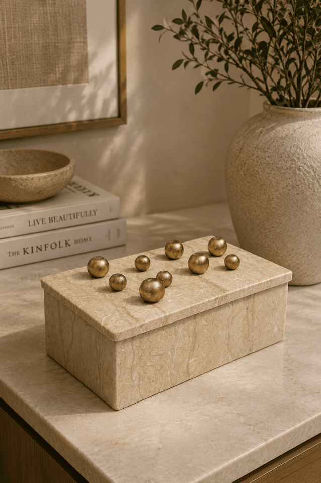 TRAVERTEN GOLD KÜRE KAPAKLI DEKORATİF KUTU