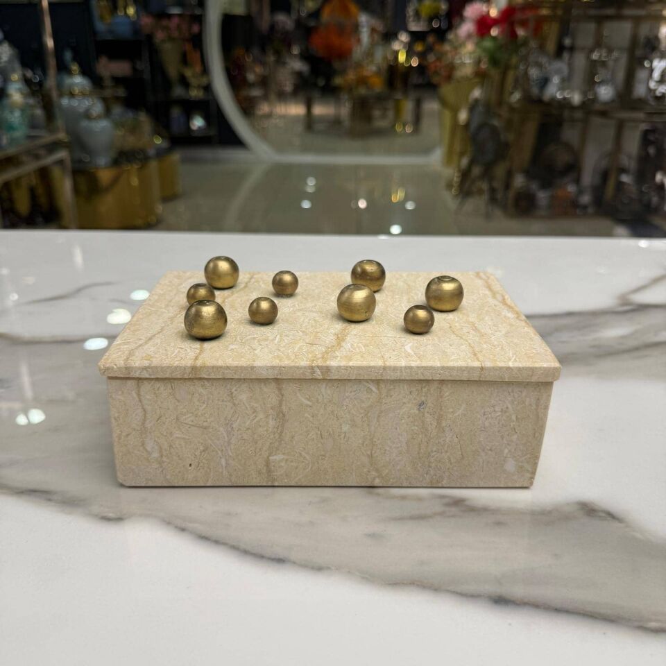TRAVERTEN GOLD KÜRE KAPAKLI DEKORATİF KUTU