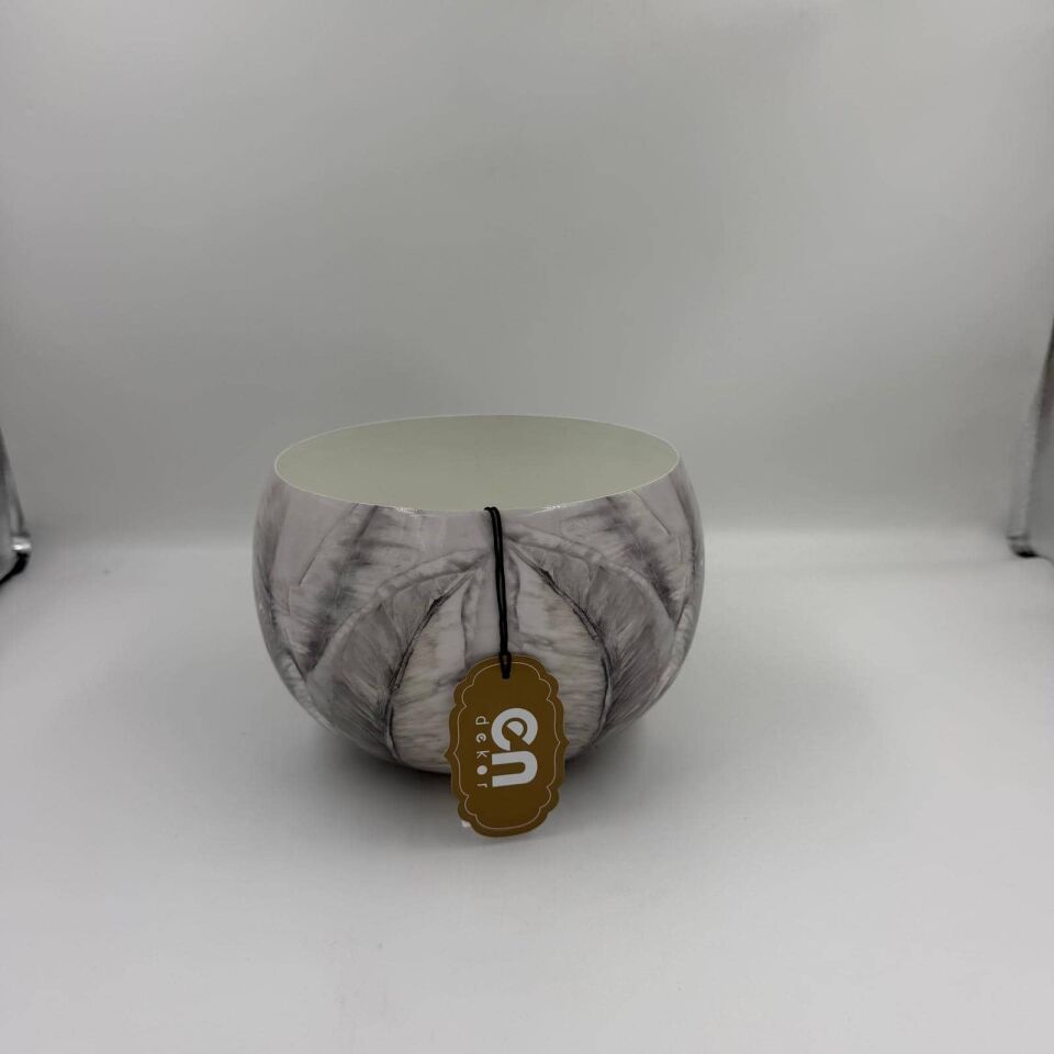 DEKORATİF MERMER DESENLİ YUVARLAK METAL VAZO