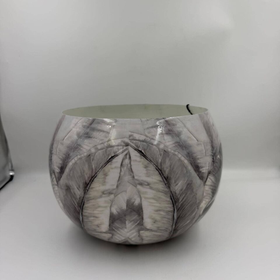 DEKORATİF MERMER DESENLİ GENİŞ METAL VAZO