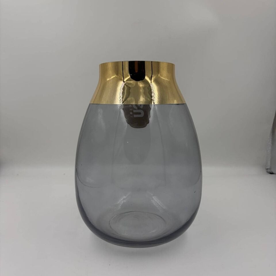 DEKORATİF FÜME GOLD DETAYLI CAM VAZO