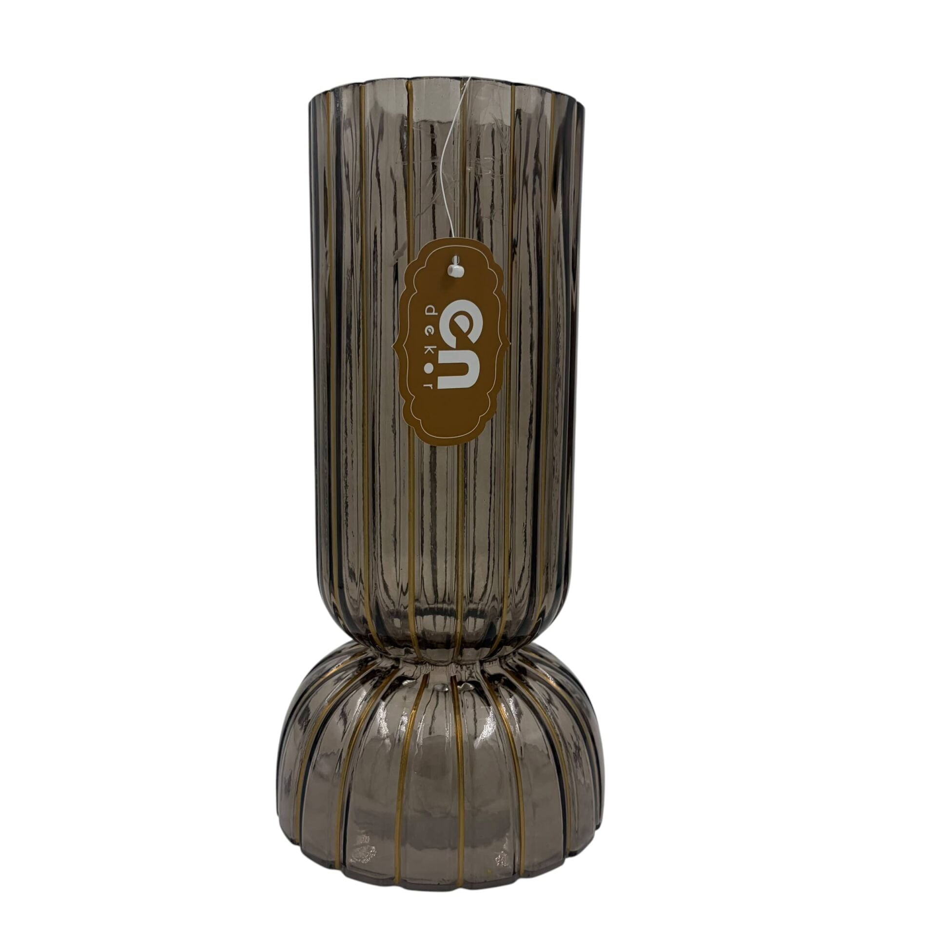 DEKORATİF FÜME GOLD ÇİZGİLİ CAM VAZO