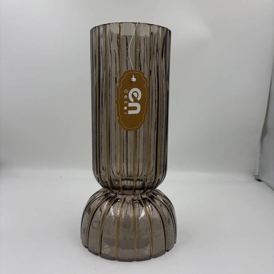 DEKORATİF FÜME GOLD ÇİZGİLİ CAM VAZO
