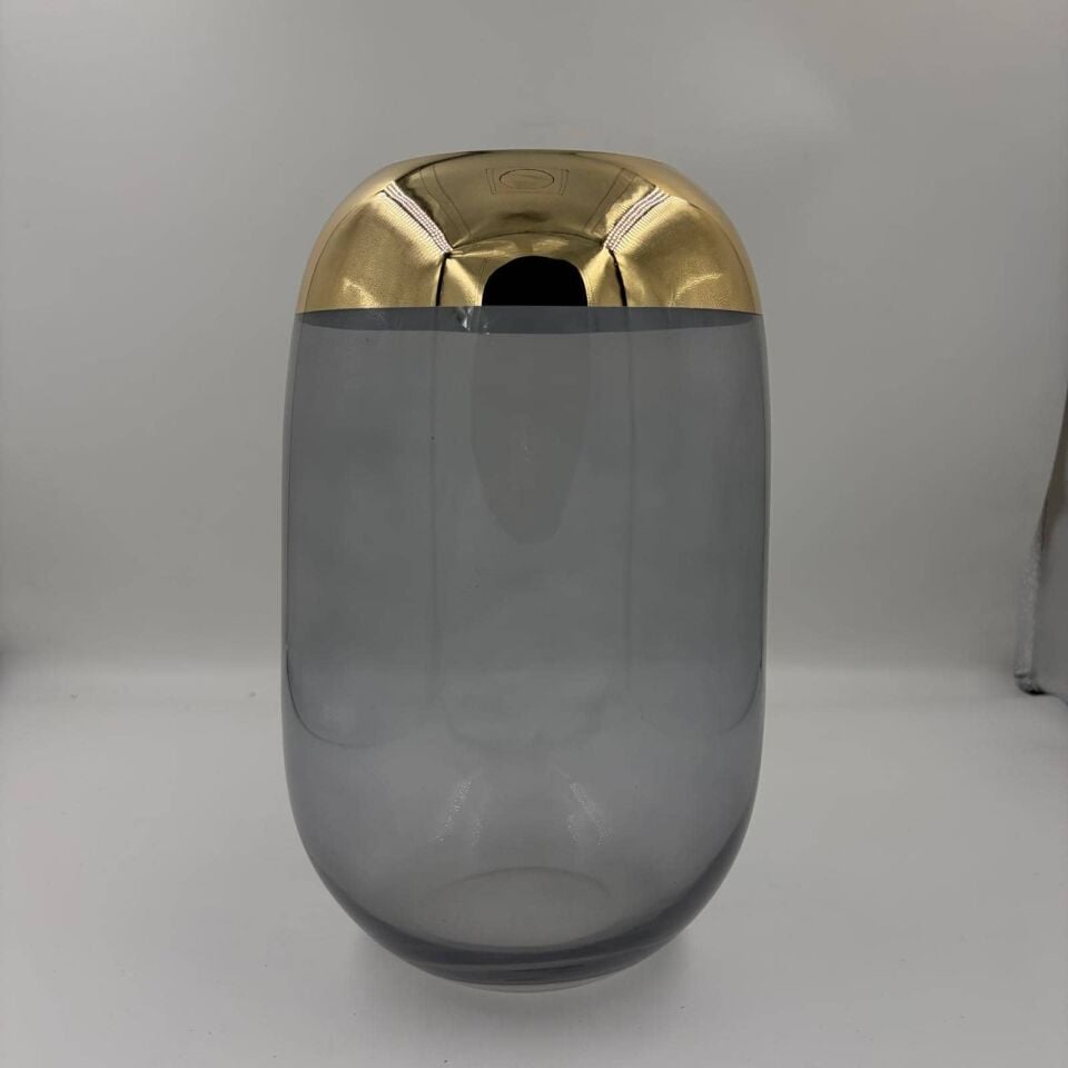 DEKORATİF FÜME GOLD DETAYLI CAM VAZO