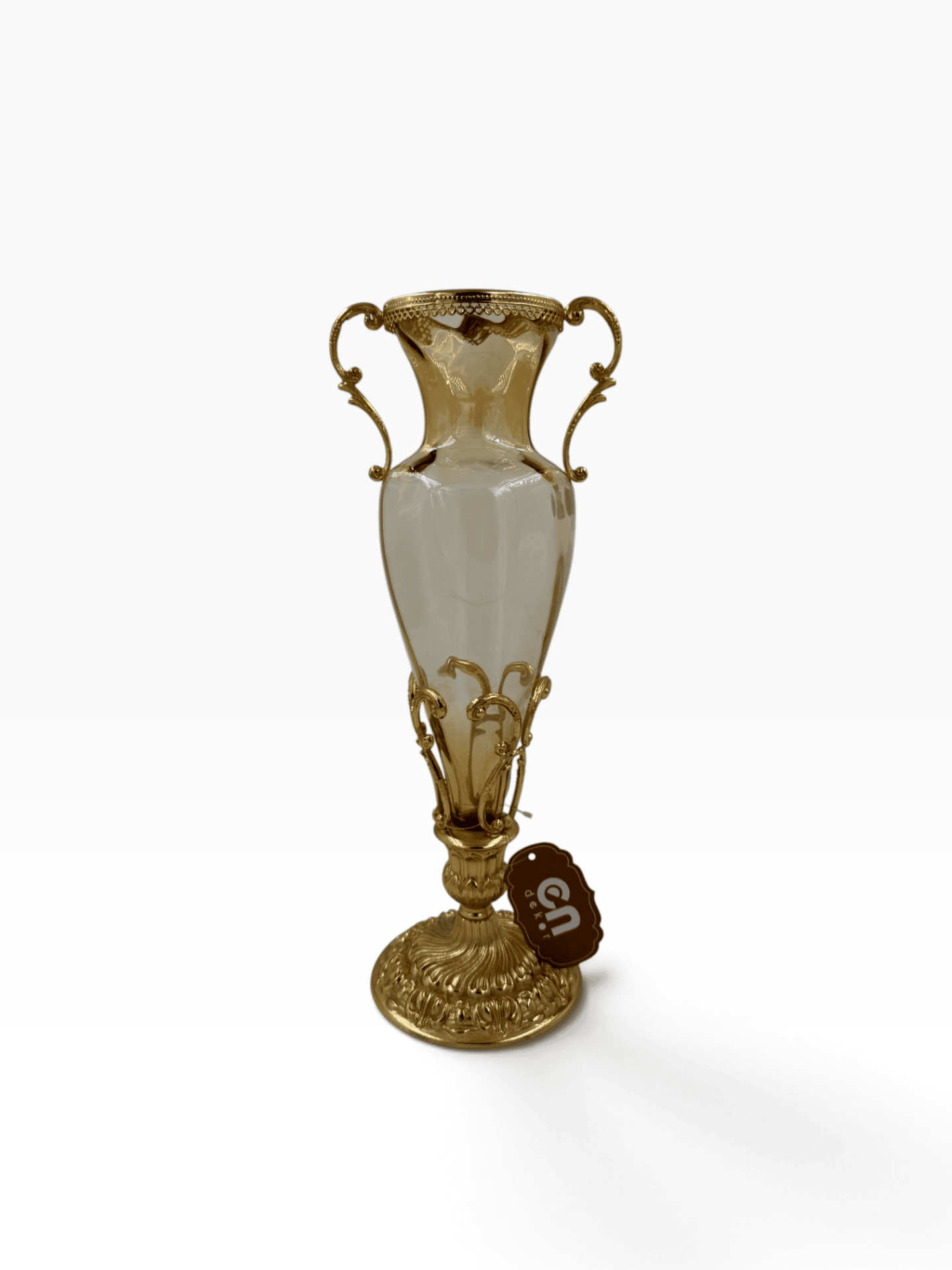 GOLD DETAYLI AMBER CAM DEKORATİF VAZO