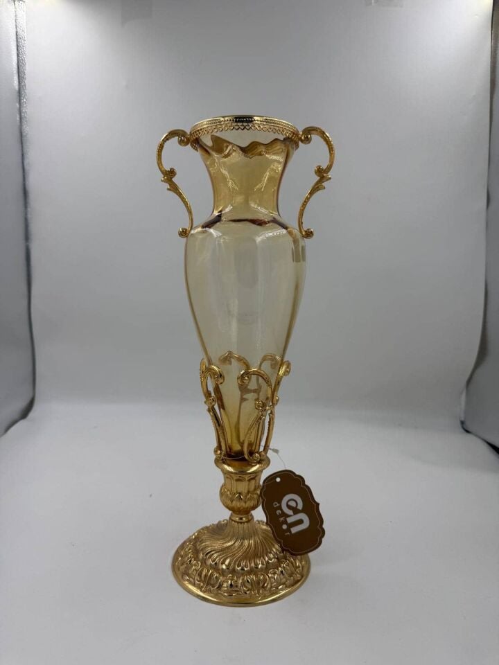 GOLD DETAYLI AMBER CAM DEKORATİF VAZO