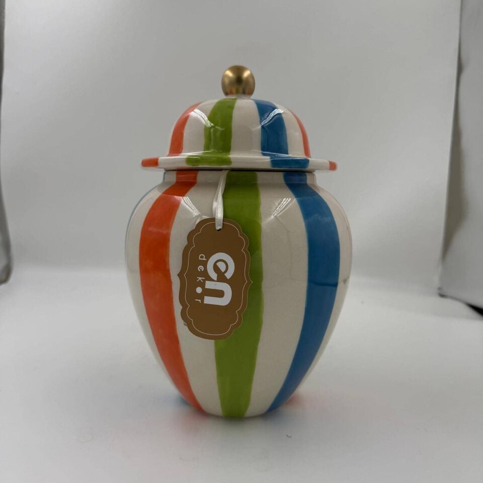 RENKLİ ÇİZGİLİ KAPAKLI PORSELEN KÜP