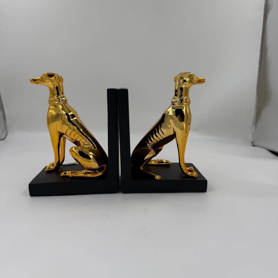 GOLD DÖKÜM KÖPEK FİGÜRLÜ KİTAP TUTUCUv