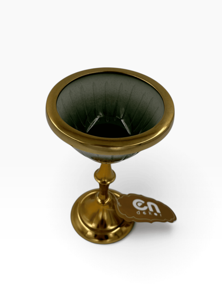 GOLD YEŞİL CAM AYAKLI MUMLUK