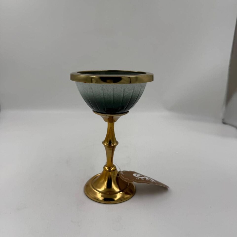 GOLD YEŞİL CAM AYAKLI MUMLUK