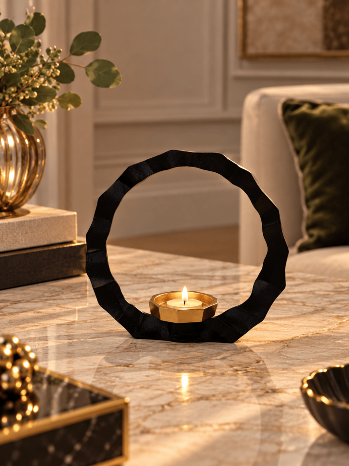 SİYAH GOLD HALKA DEKORATİF MUMLUK