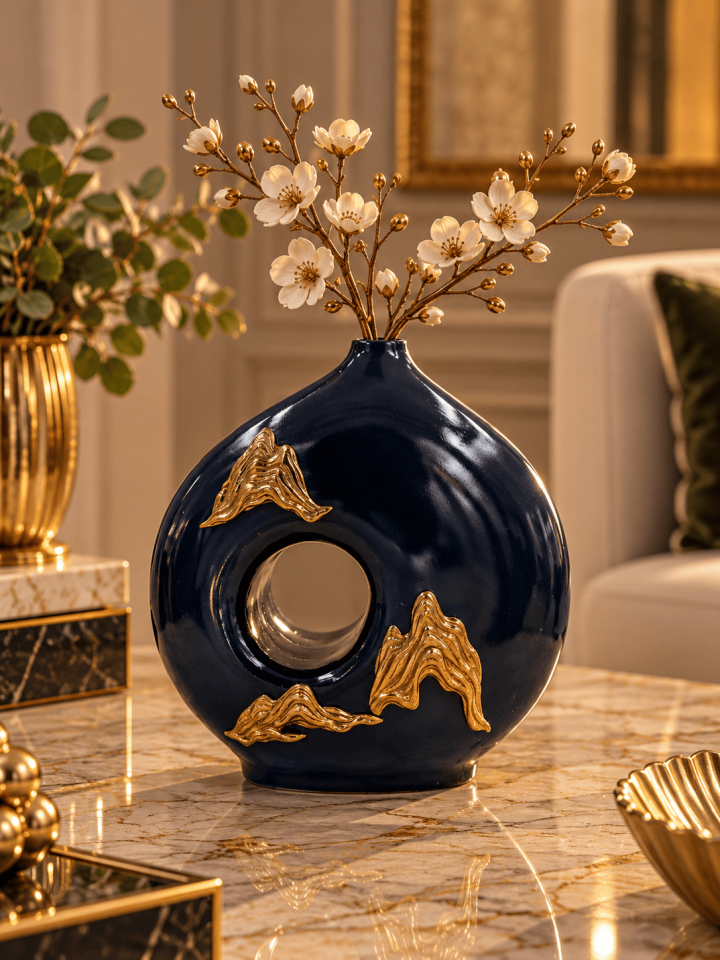 LACİVERT GOLD POLYESTER DEKORATİF VAZO