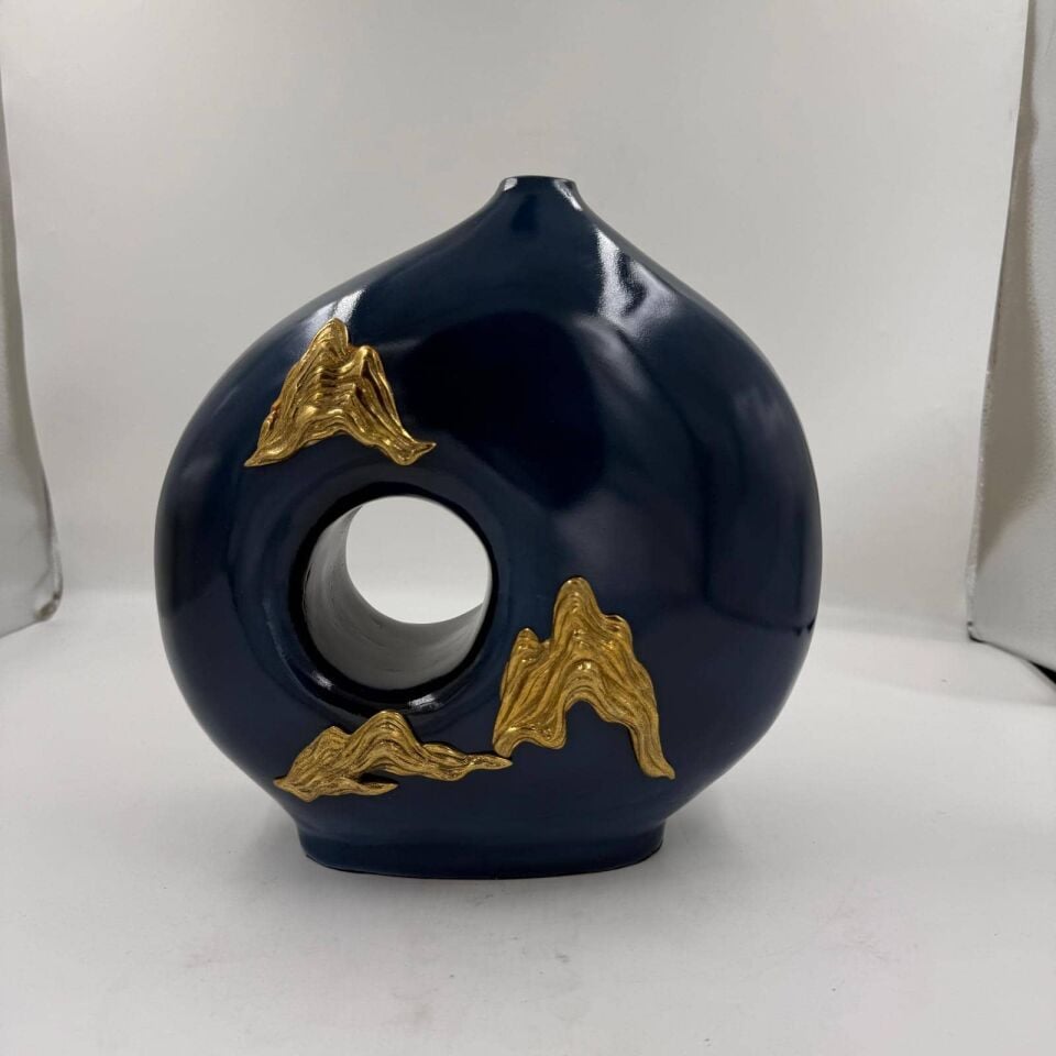 LACİVERT GOLD POLYESTER DEKORATİF VAZO