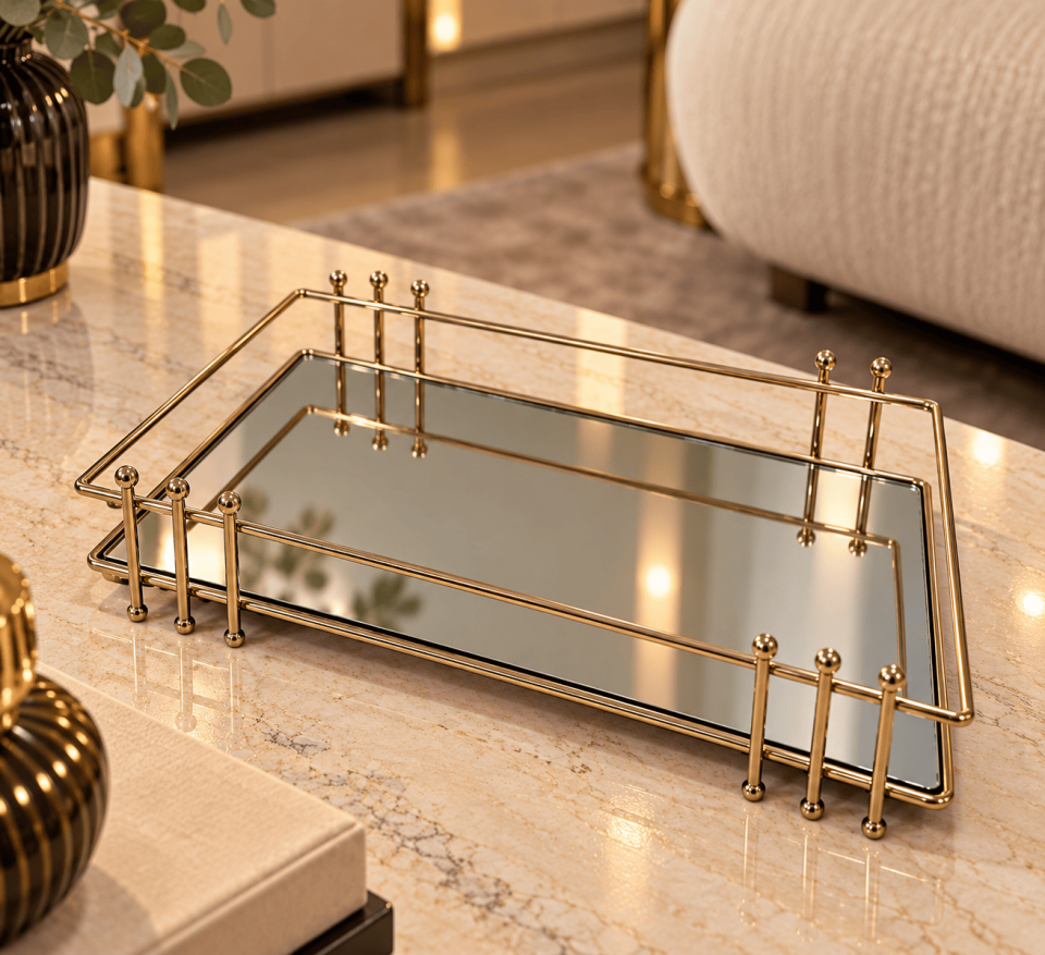 GOLD METAL DEKORATİF TEPSİ