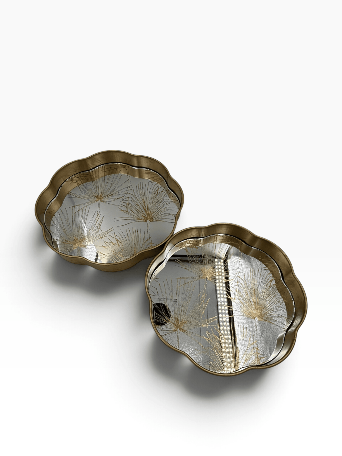 GOLD ÇİÇEK DESENLİ AYNALI TEPSİ