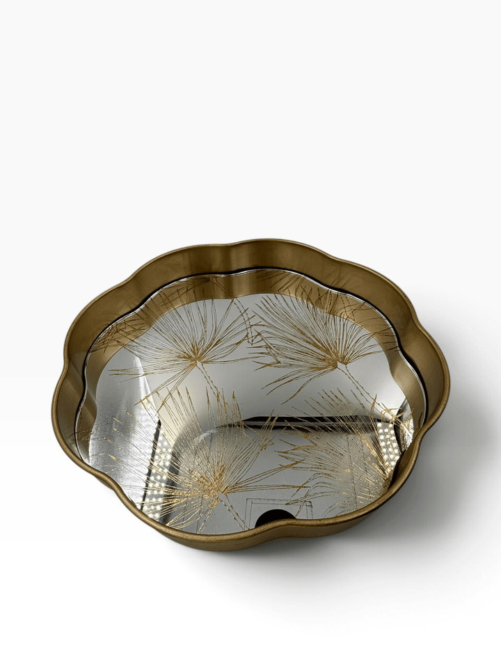 GOLD ÇİÇEK DESENLİ AYNALI TEPSİ