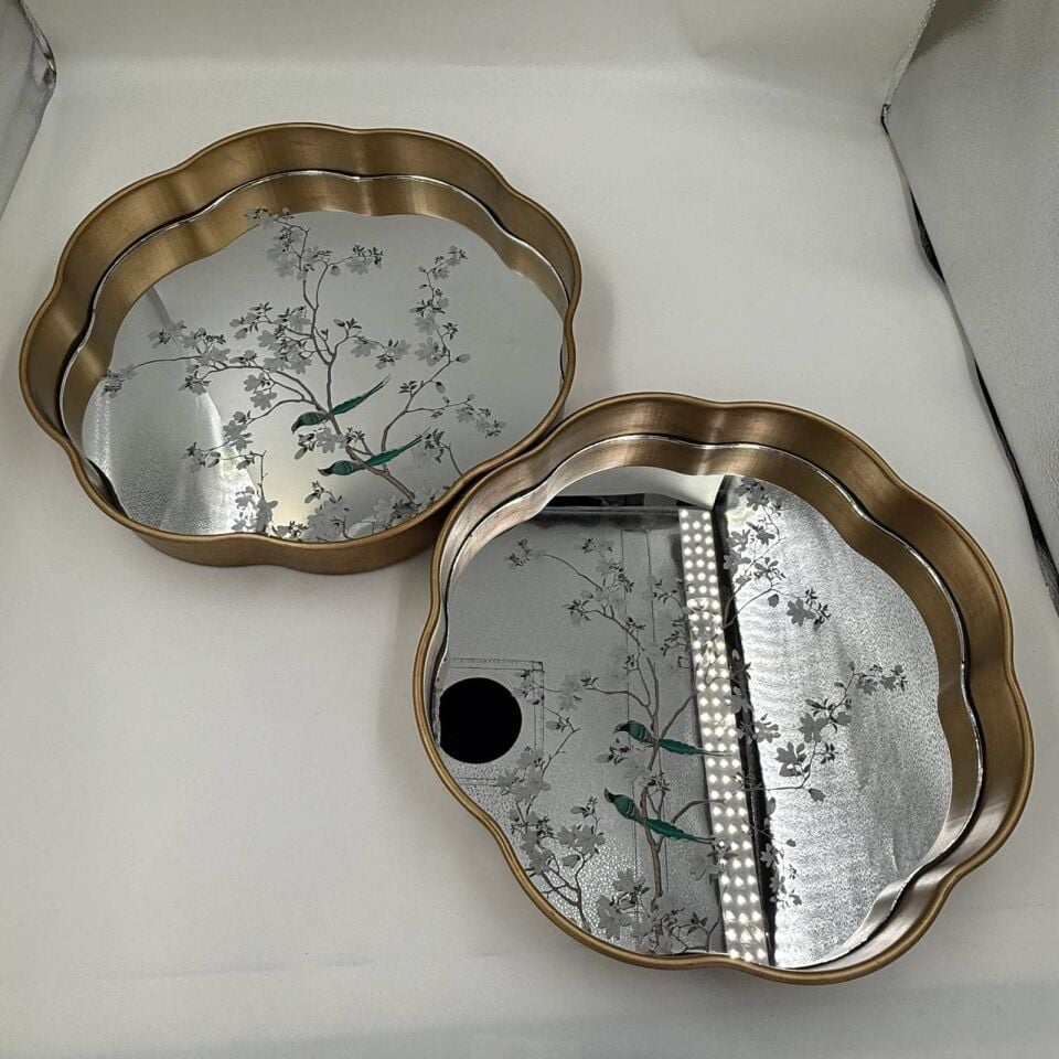 GOLD KUŞ DESENLİ AYNALI TEPSİ