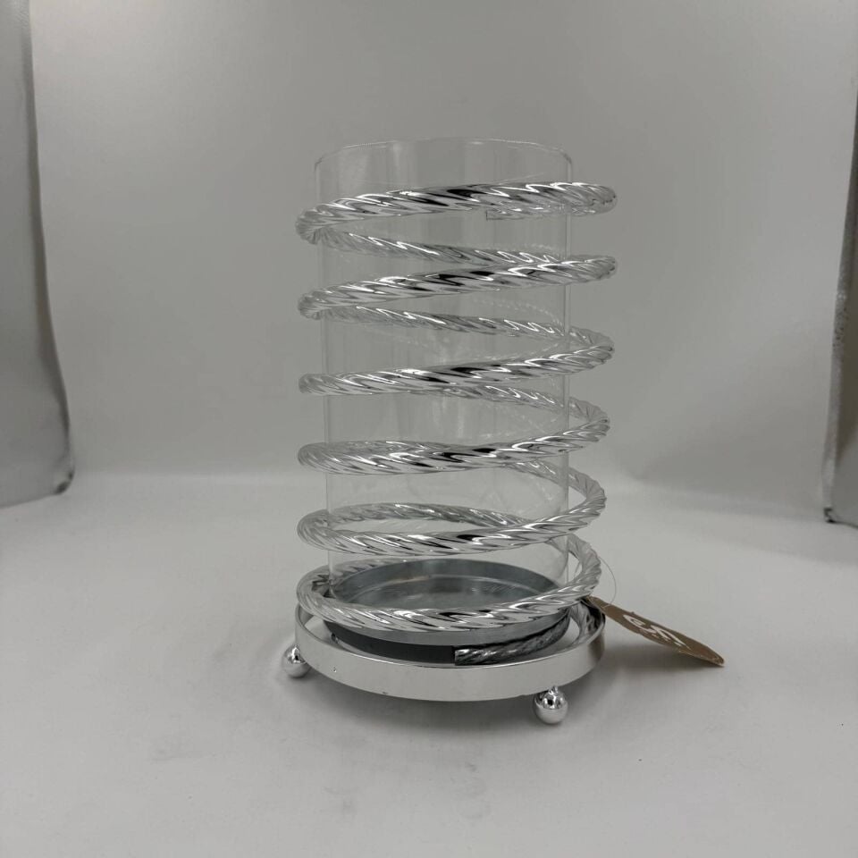 KÜÇÜK GÜMÜŞ SPİRAL CAM MUMLUK