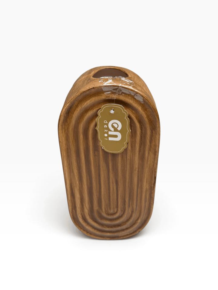 AHŞAP GÖRÜNÜMLÜ SERAMİK OVAL VAZO