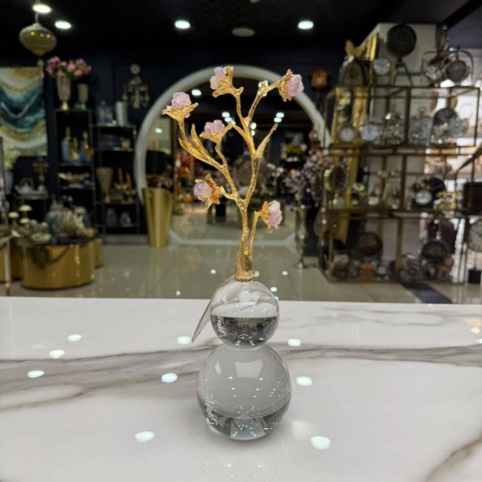 GOLD LİLA ÇİÇEKLİ KRİSTAL DEKORATİF OBJE