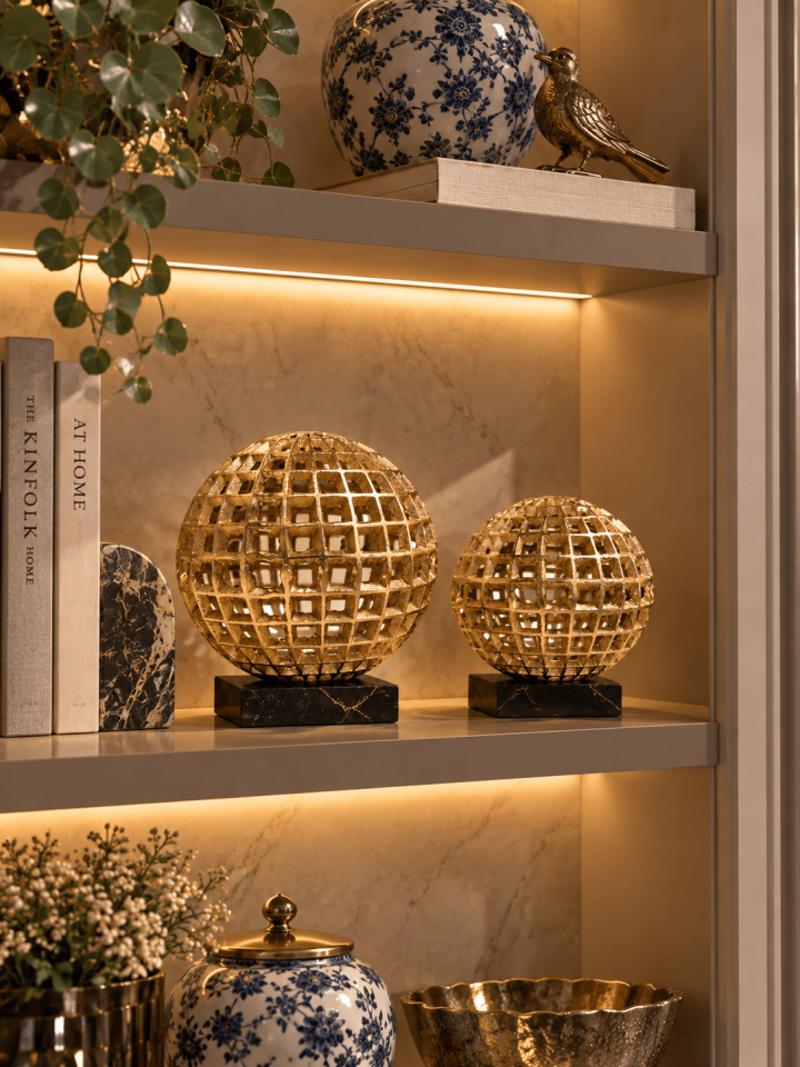 2'Lİ GOLD DÖKÜM KAFES KÜRE OBJE