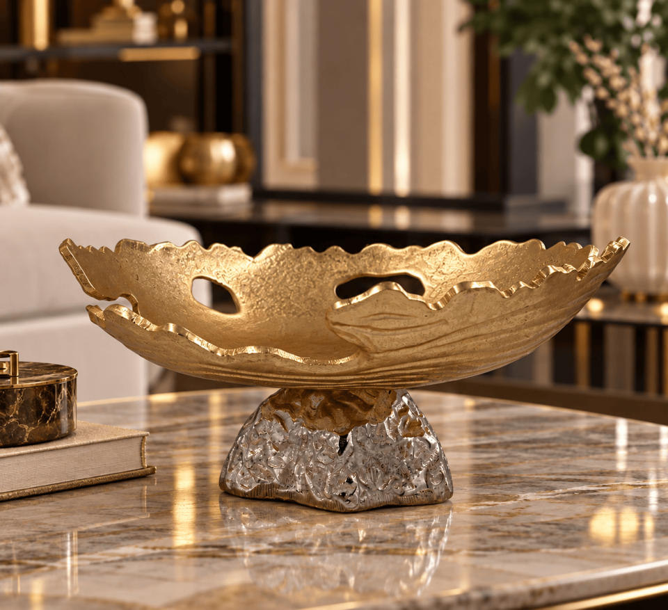 GOLD GÜMÜŞ AYAKLI DEKORATİF SUNUMLUK BÜYÜK